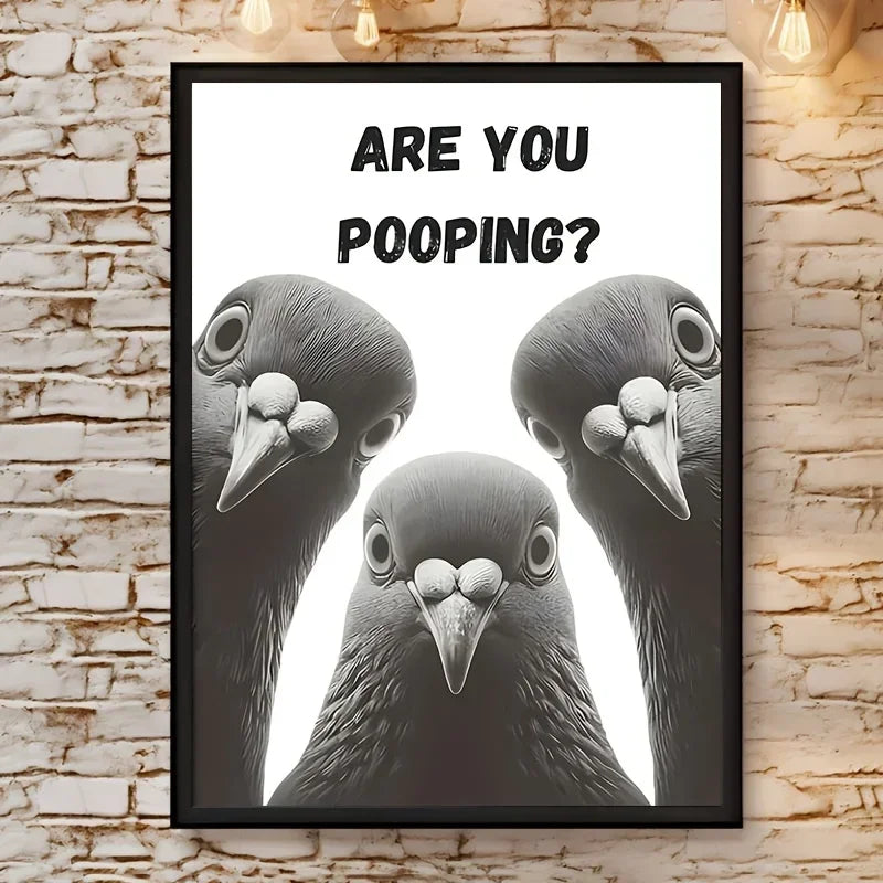 affiche toile pigeons humour art contemporain noir blanc cadre salle bain unique decoration chambre