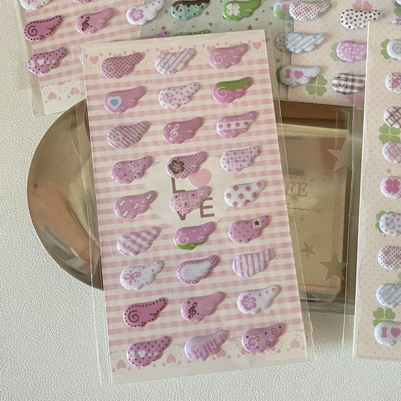 autocollants kawaii oiseaux coeurs géométriques rose vert bleu blanc opaques cartoon téléphone photo bagages