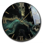 horloge murale contemporaine noir vert doré texture marbrée moderne fixation aluminium 40cm