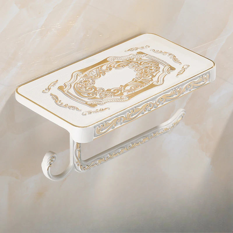 porte savon mural vintage ornements floraux porte rouleau papier toilette bronze blanc noir classic
