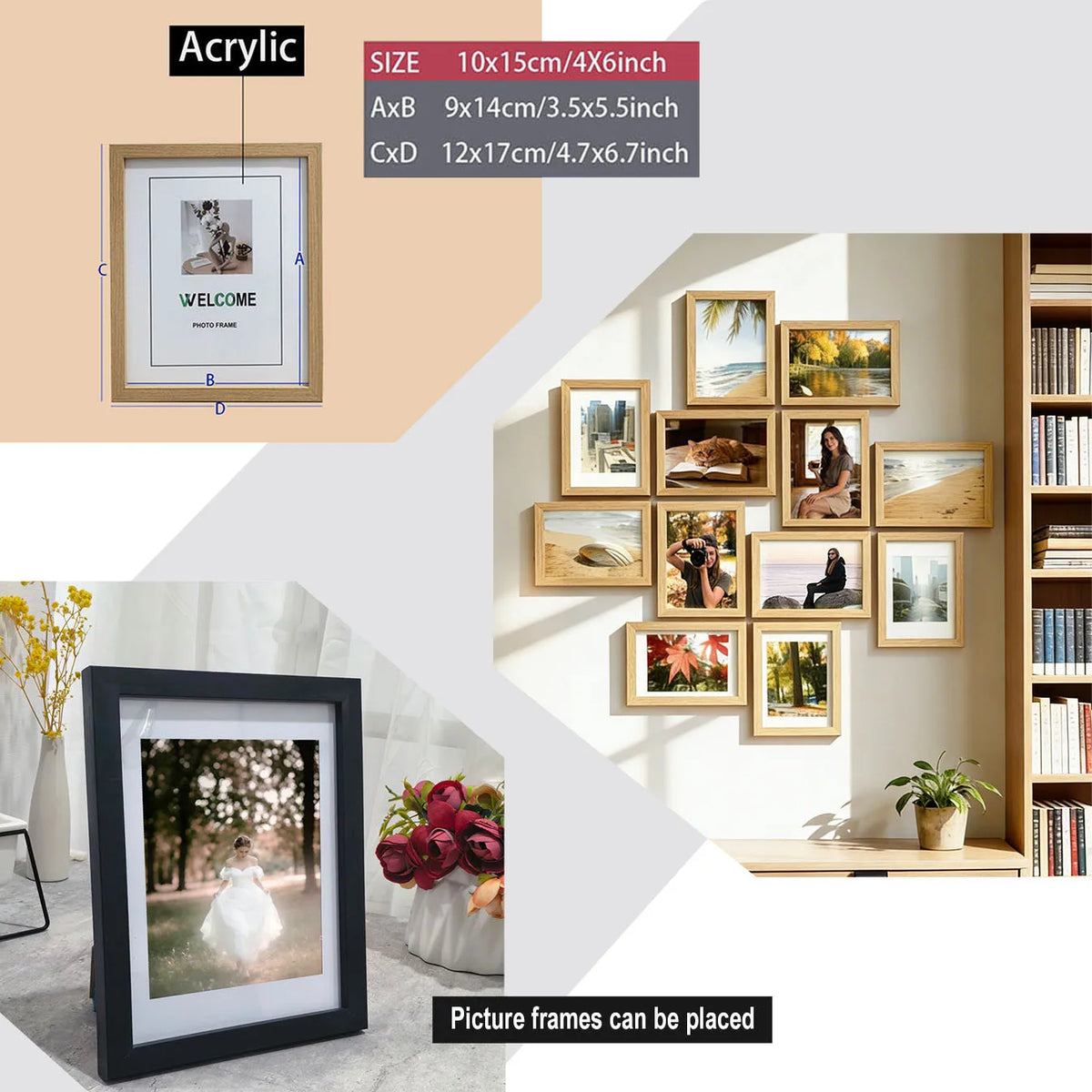 Cadres photo bois modernes noirs naturels set 12 plan