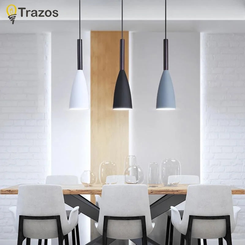 Suspension lumineuse moderne têtes noir blanc gris pendentif conique mat chambre cuisine