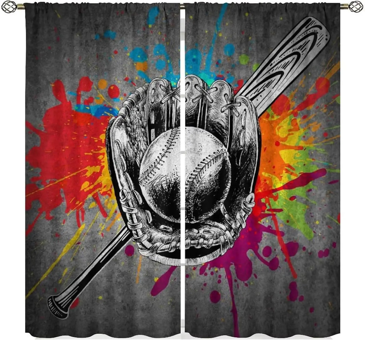 rideau moderne graphique toile d'araignée rouge noir gris 100% polyester chambre enfants