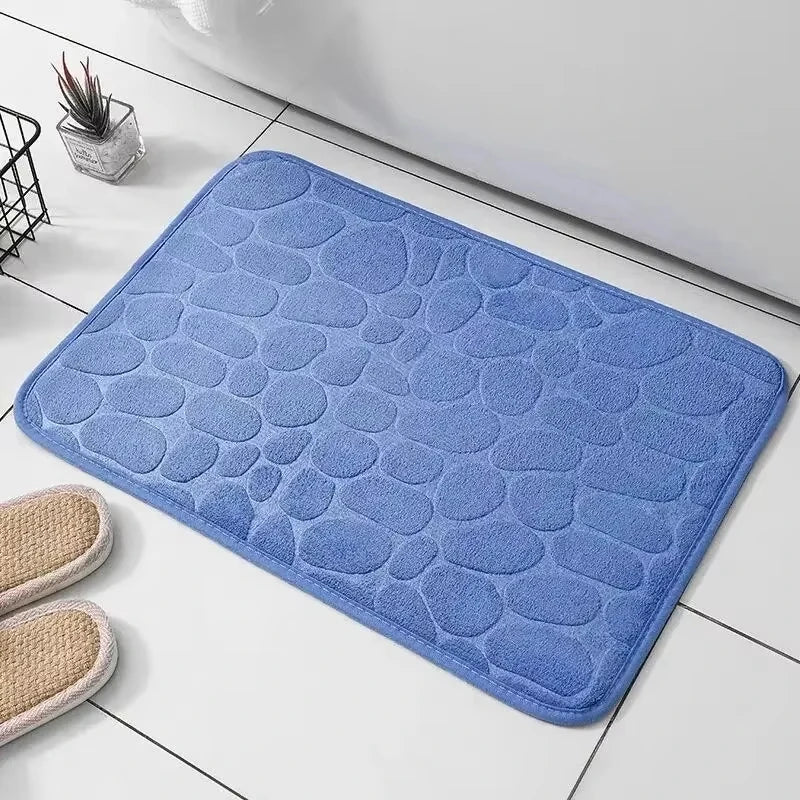 tapis bain rose clair gris moderne texture cailloux microfibre antidérapant salon salle bain