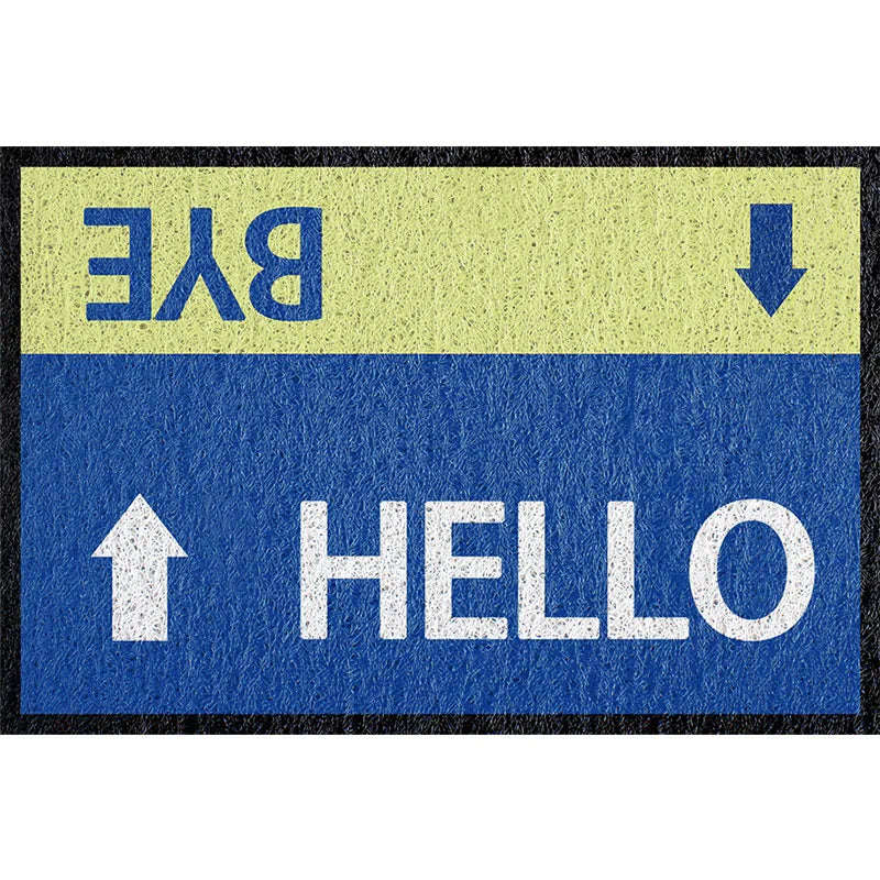 tapis d'entrée moderne vert clair bleu beige antidérapant résistant extérieur imprimé granuleux oh hello