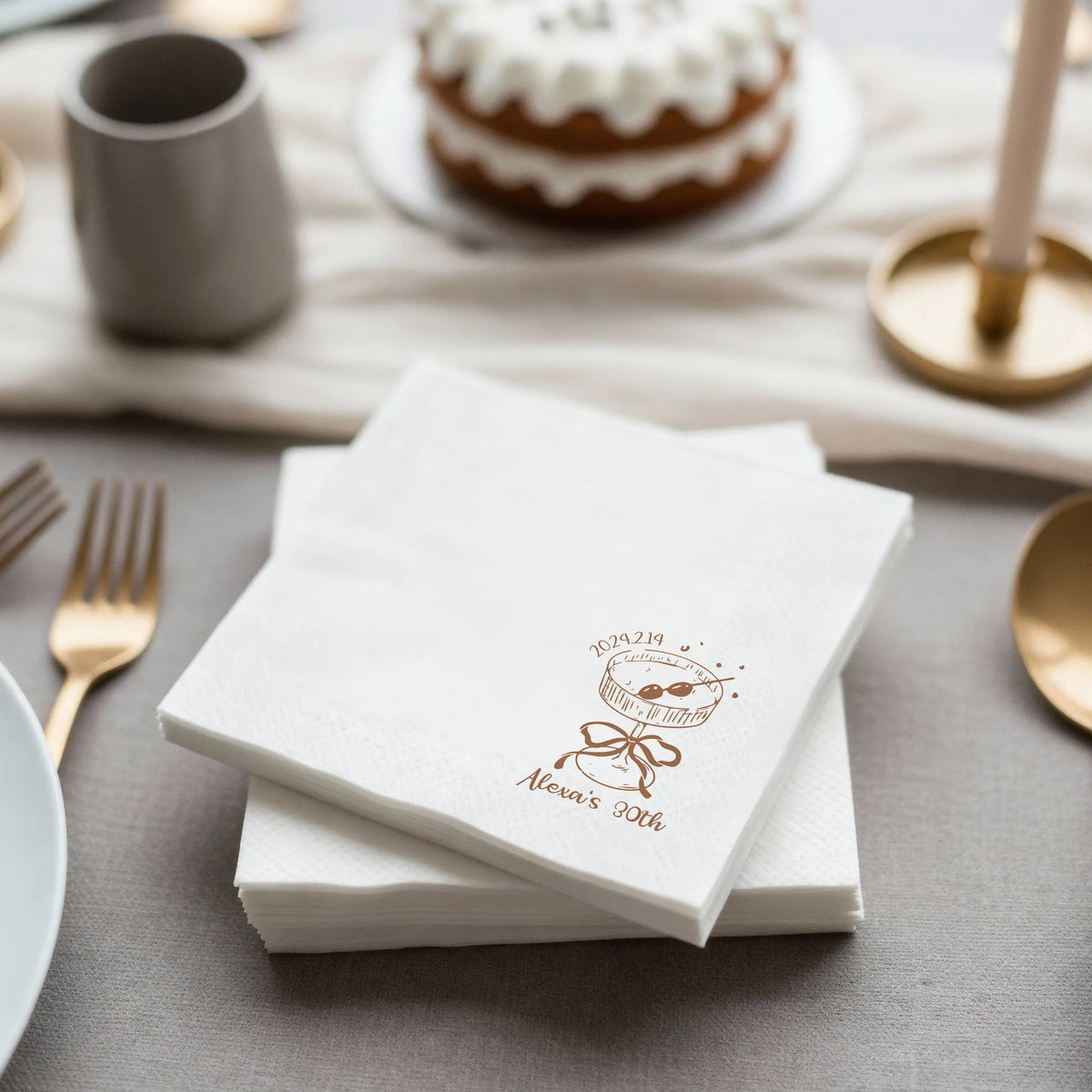 serviettes papier personnalisées imprimées blanc festif occasion mariage anniversaire baptême événement
