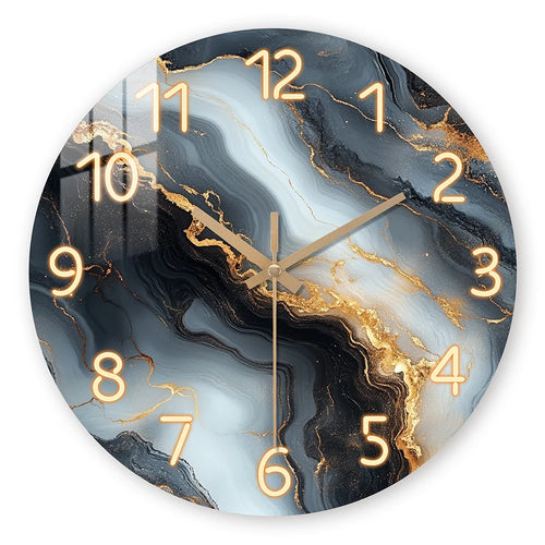 horloge murale marbre bleu doré moderne aiguille quartz bois circulaire salon silentiosa