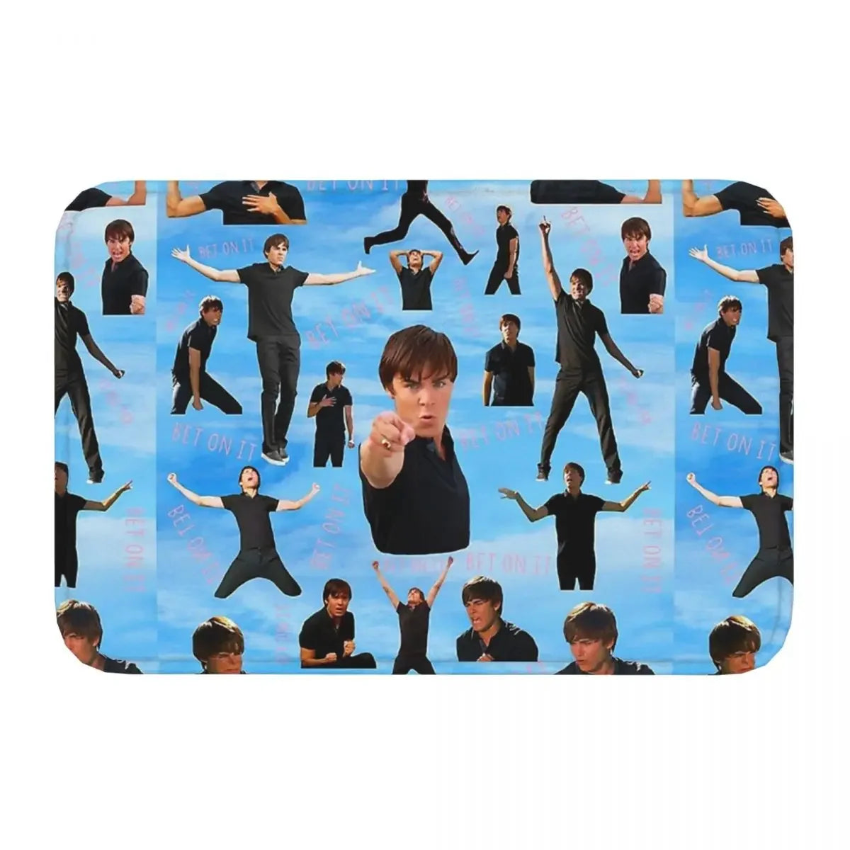 tapis imperméable antidérapant bleu clair noir bain moderne graphique posé porte extérieur