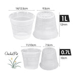 Pot à orchidées transparent vue rapprochée