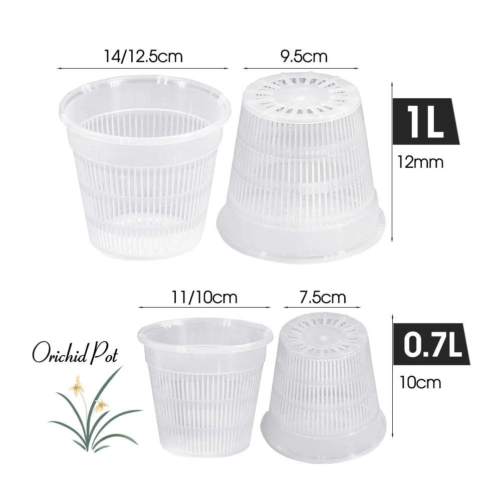 Pot à orchidées transparent vue rapprochée