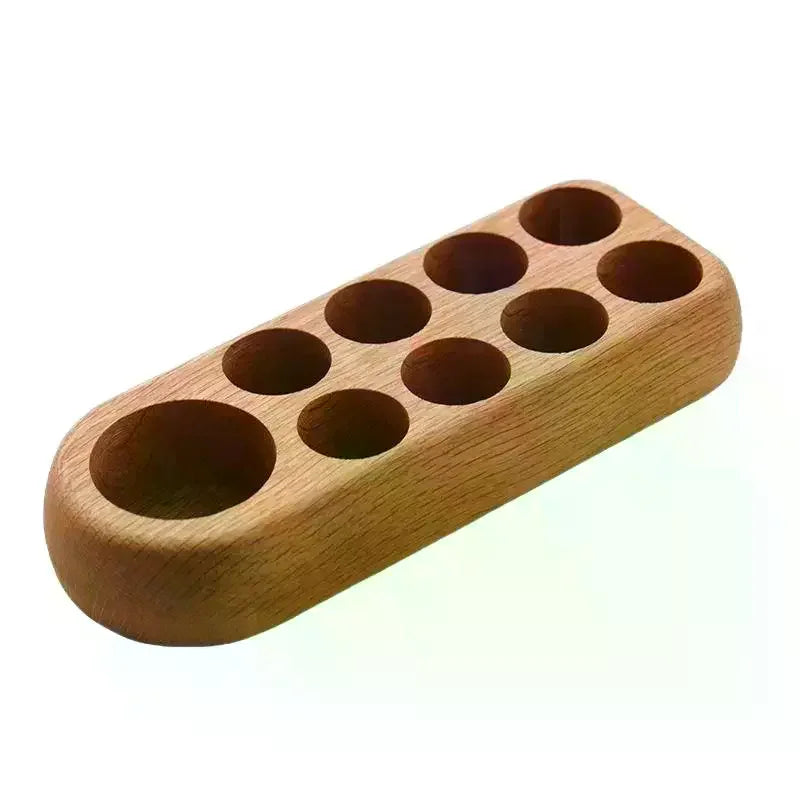présentoir bois naturel rangement huiles essentielles flacons minimaliste salon beauté compartiments marbre marronclair
