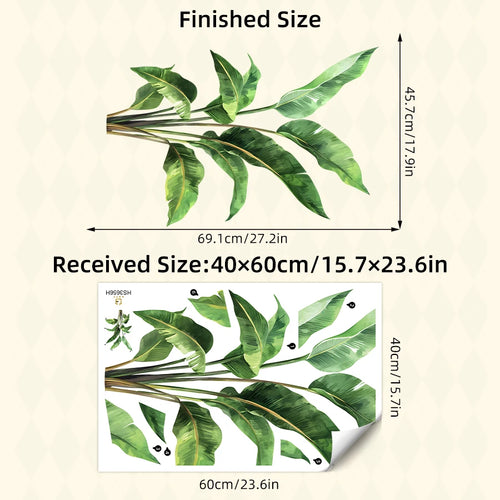 sticker mural moderne feuilles plante tropicale vert brun autocollant imperméable chambre salon étude cuisine