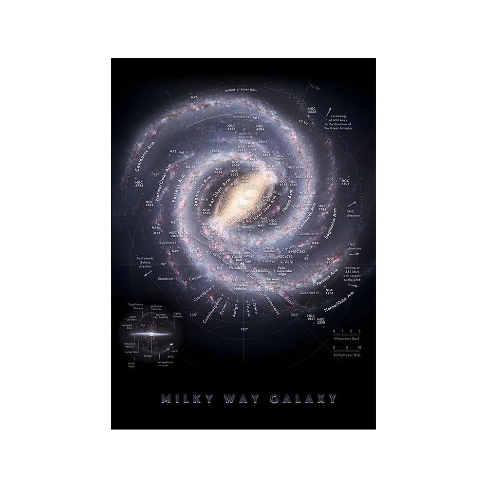 affiche moderne galaxie univers décoration murale toile étoiles paysage informatif textes fleurs