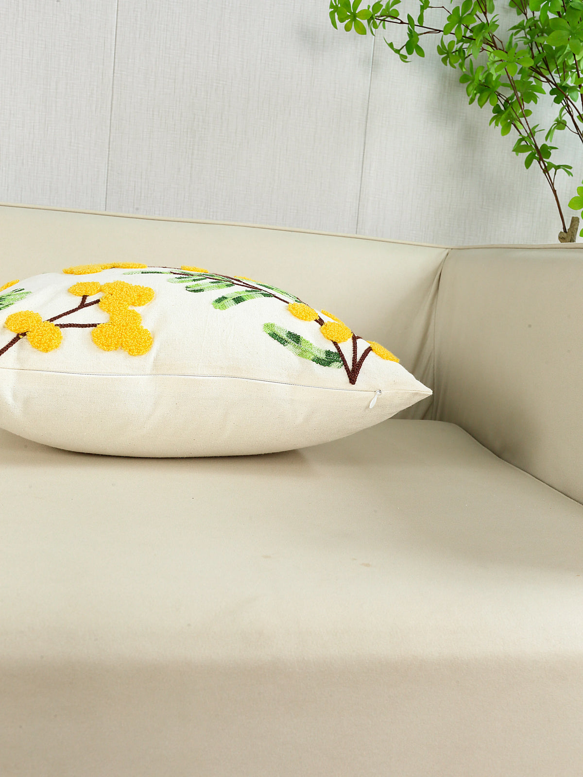 housse coussin motif floral brodé moderne 100% polyester blanc décoratif chambre canapé voiture