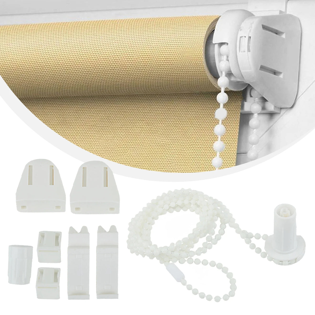 rideau enroulable beige moderne tissu polyester fin 200cm clips chaîne