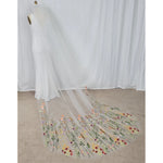 voile mariée blanc brodé fleurs classique romantique translucide ivory tulle cape comb