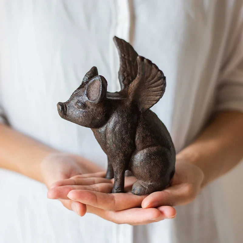 décoration rétro figurine cochon ailé poulpe marron bronze support téléphone portable rustique