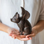 décoration rétro figurine cochon ailé poulpe marron bronze support téléphone portable rustique
