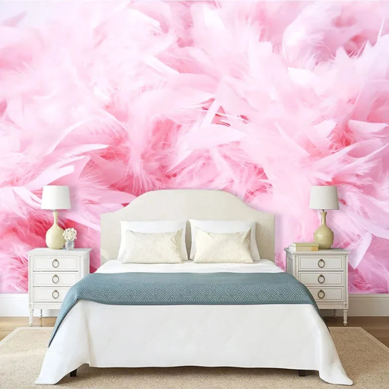 Papier peint mural plume rose chambre fille