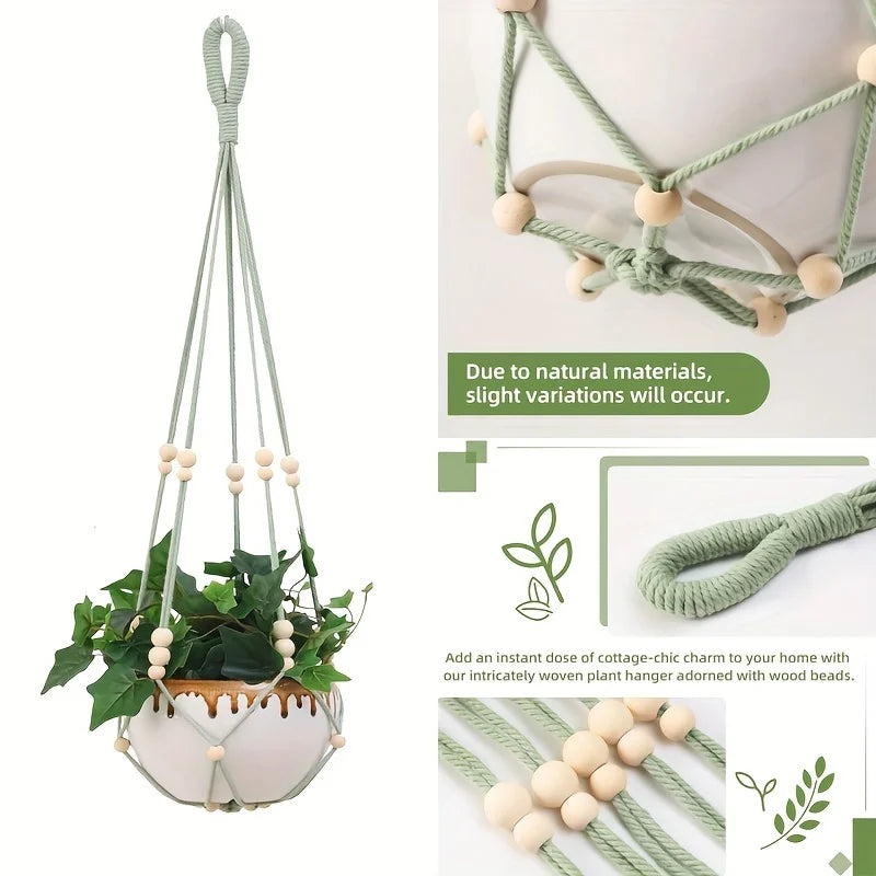 porte pots suspendus tressés vert menthe bohème bois plante grimpante pot céramique