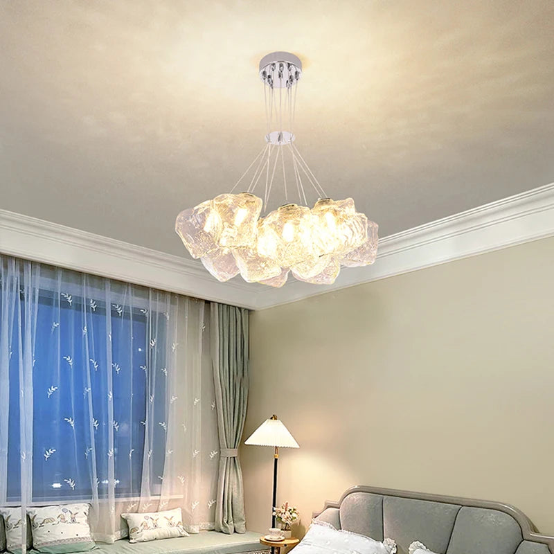 suspension lumineuse led verre dépoli moderne transparent reflets dorés 4500k 3000k 6000k