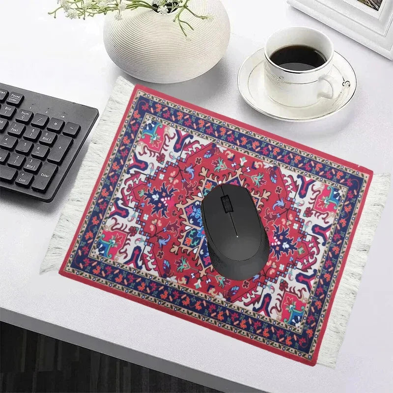 tapis ornements floraux rouge bleu beige classique ethnique tissage fin