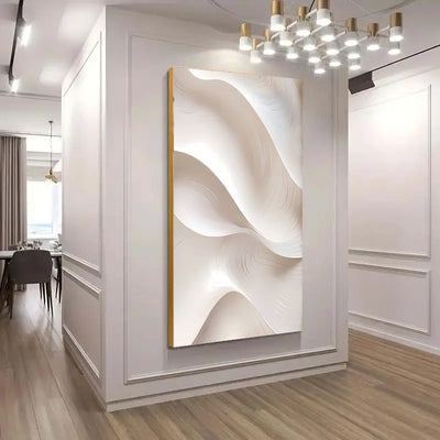Toile abstraite beige minimaliste grand format salon