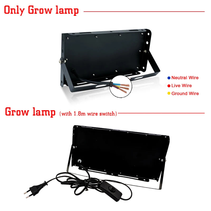 lampe led full spectrum 50w 100w noir blanc rose moderne clips cabled interrupteur grow