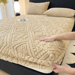 housse matelas jacquard motif géométrique gris clair élégante polyester élastique antidérapante adultes lit