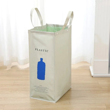 sac tri déchets beige imprimé moderne poignées détachables respectueux environnement 75x60x35cm