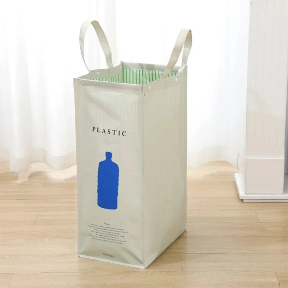 sac tri déchets beige imprimé moderne poignées détachables respectueux environnement 75x60x35cm
