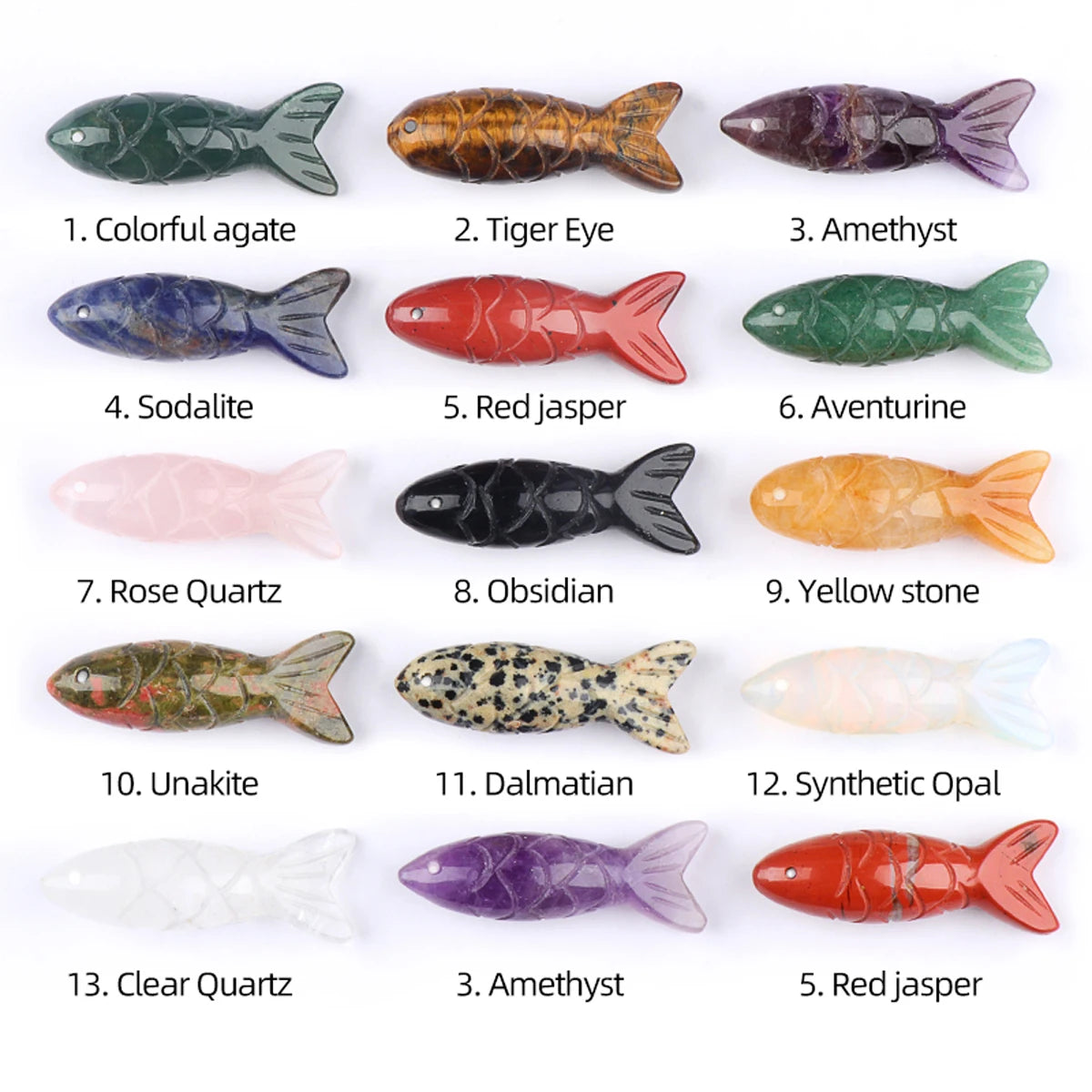 pendants poissons pierres violet orange noir vert rouge marron artisanal feng shui