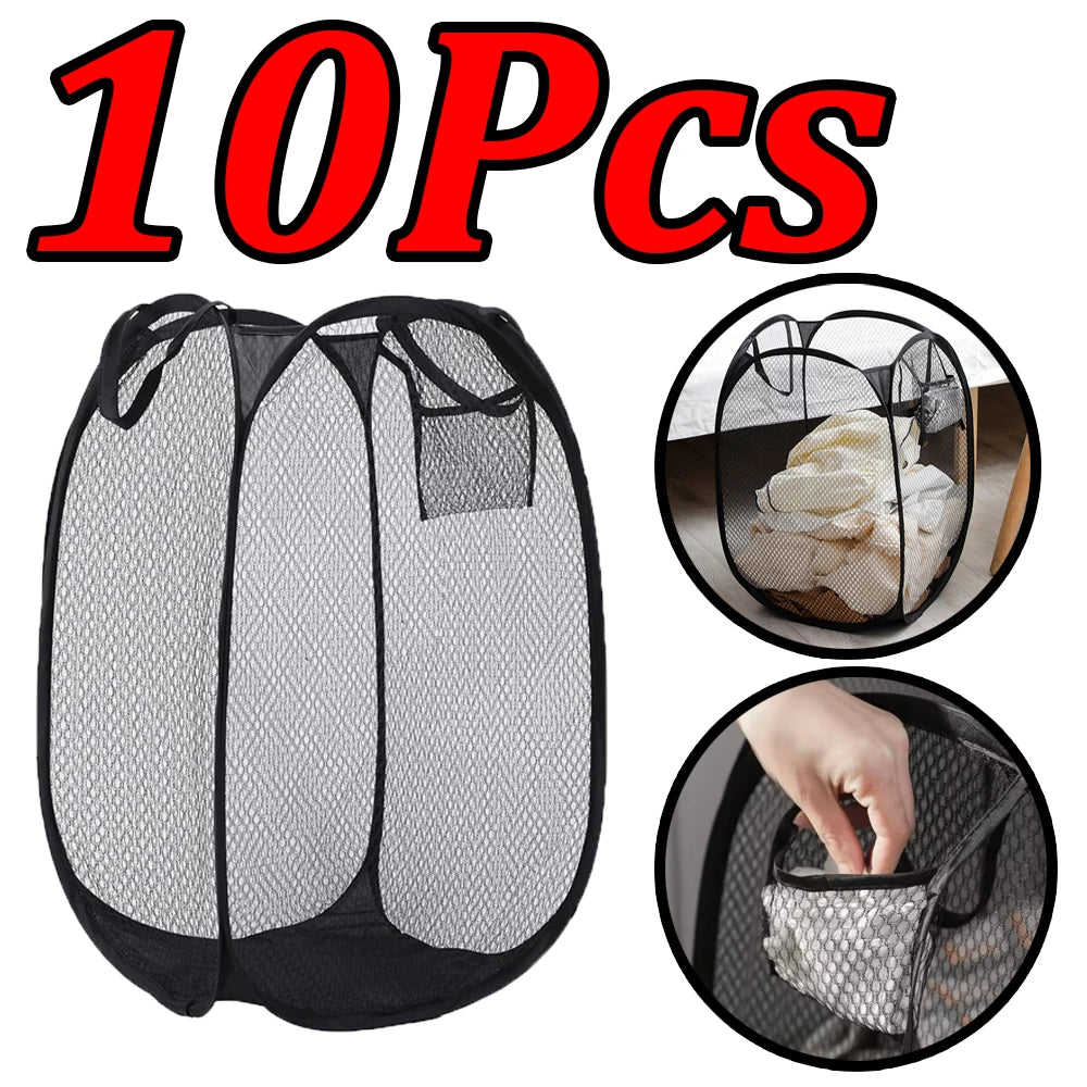 panier linge pliable noir gris maille fine moderne 30x58cm poignées poche intérieure