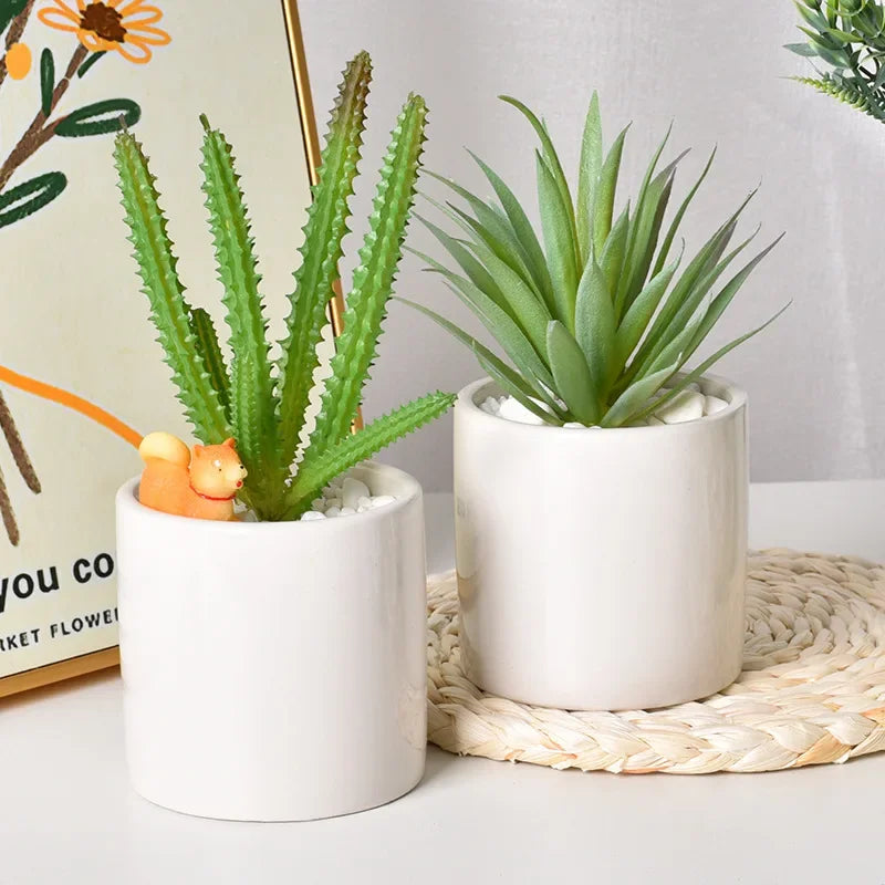 pots fleurs silicone blanc modernes plantes grasses cactus décoratifs minimaliste transparents sable gravier écureuils