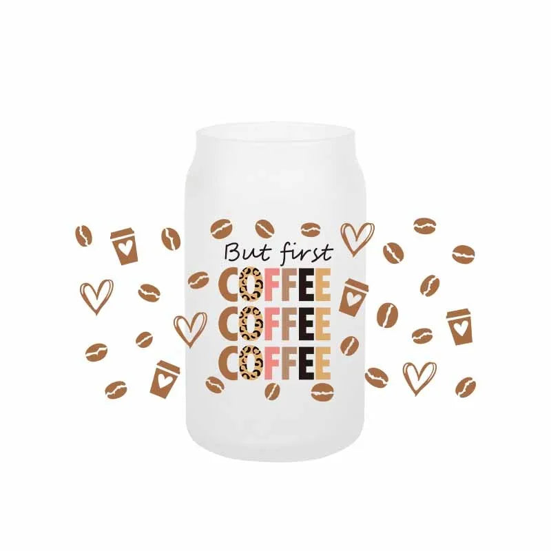 autocollants transfert motif coeurs boissons cartoon transparent opaques tasses croissants glaces bouteille verre couvercle