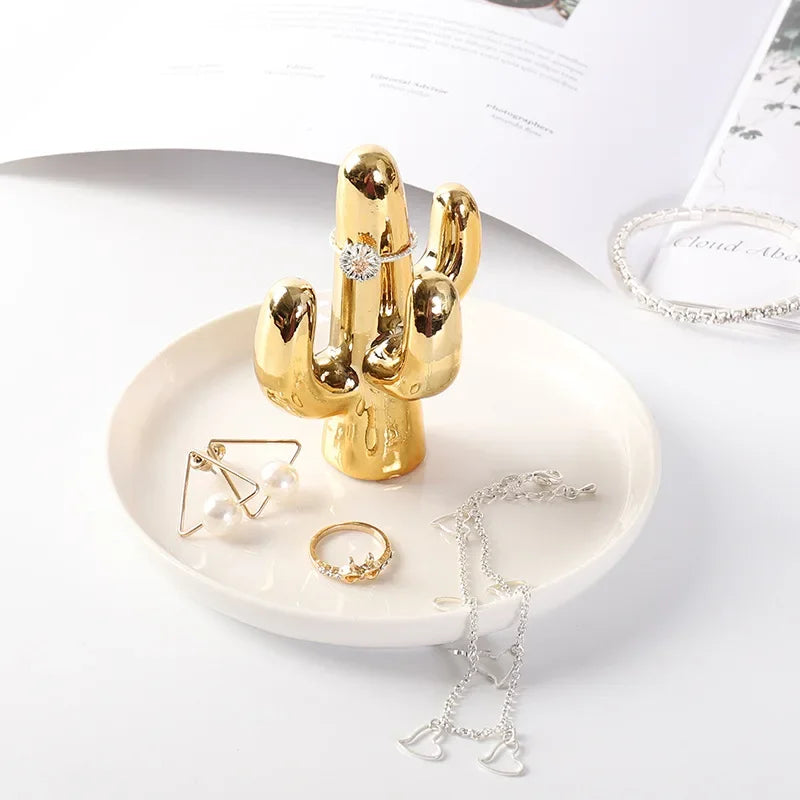 support bijoux moderne lapin or animal décoratif anneaux pendentifs rangement céramique email