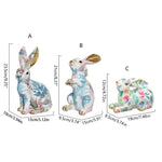 statuette lapin décorative résine peinte motifs floraux dorures modernes blanc rose bleu vert jaune