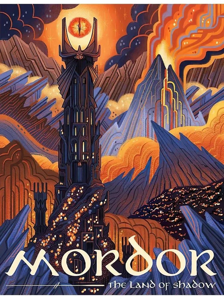 affiche voyage rétro abstraite château mordor paysage fantasy toile huile sans cadre