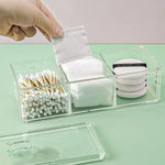 boîte rangement transparente multi compartiments clips moderne bâtonnets coton serviettes papier savon minimaliste organisation