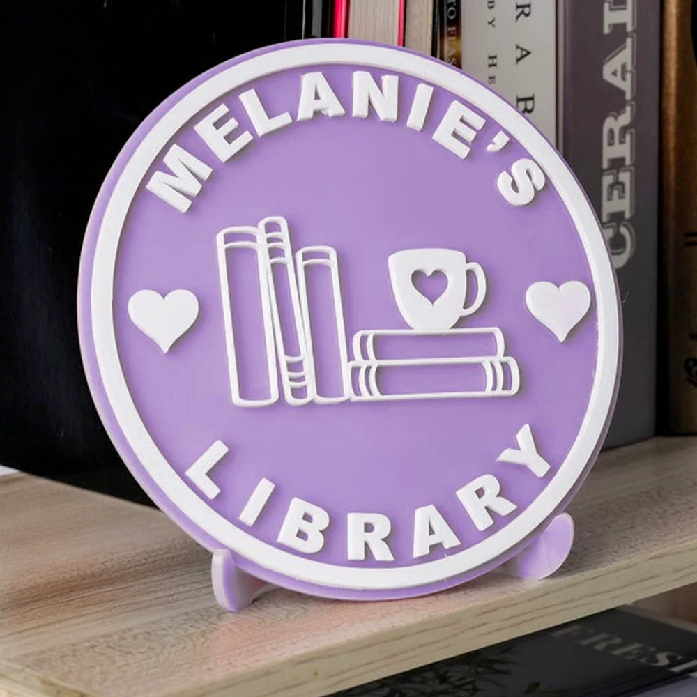 décoration murale moderne plaque bibliothèque rose bleu jaune violet cœur