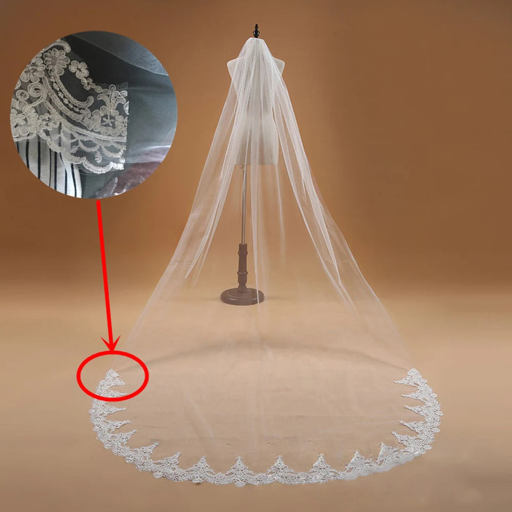 voile mariée blanc dentelle motifs floraux élégant bord appliqué clips transparents polyestère monocouche