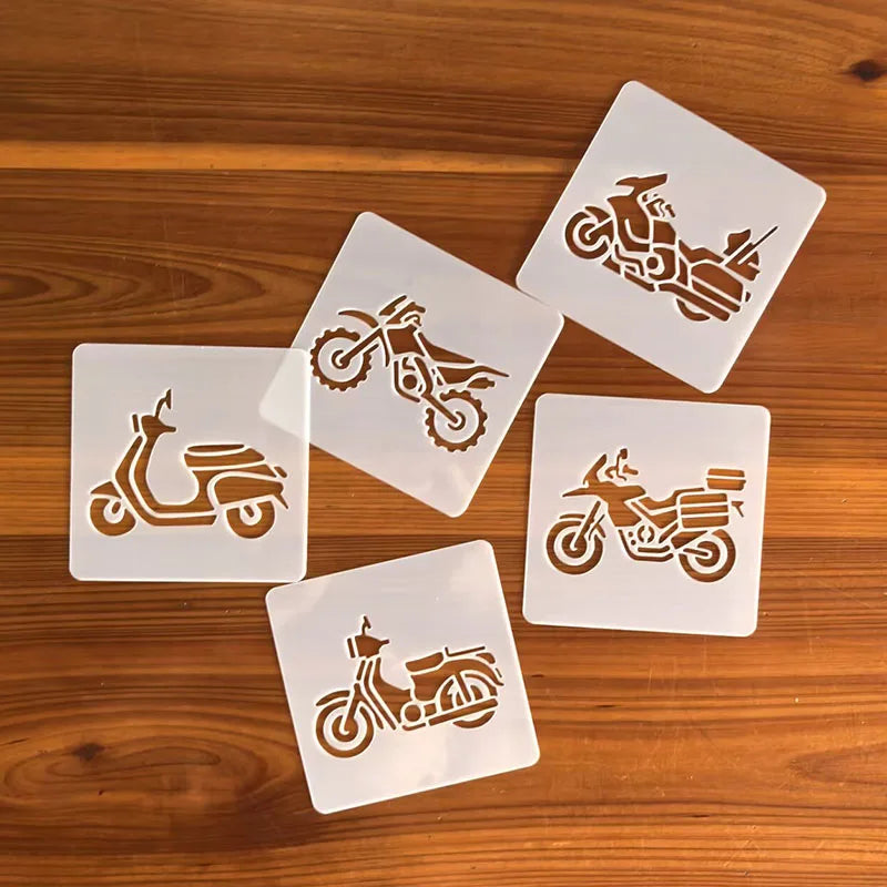 stencils moto blanc brun motifs scooters 9cm 9cm minimaliste peinture bricolage