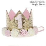 couronne enfant anniversaire ans paillettes or rose blanche fleurs artificielles bandeau élastique princesse festif