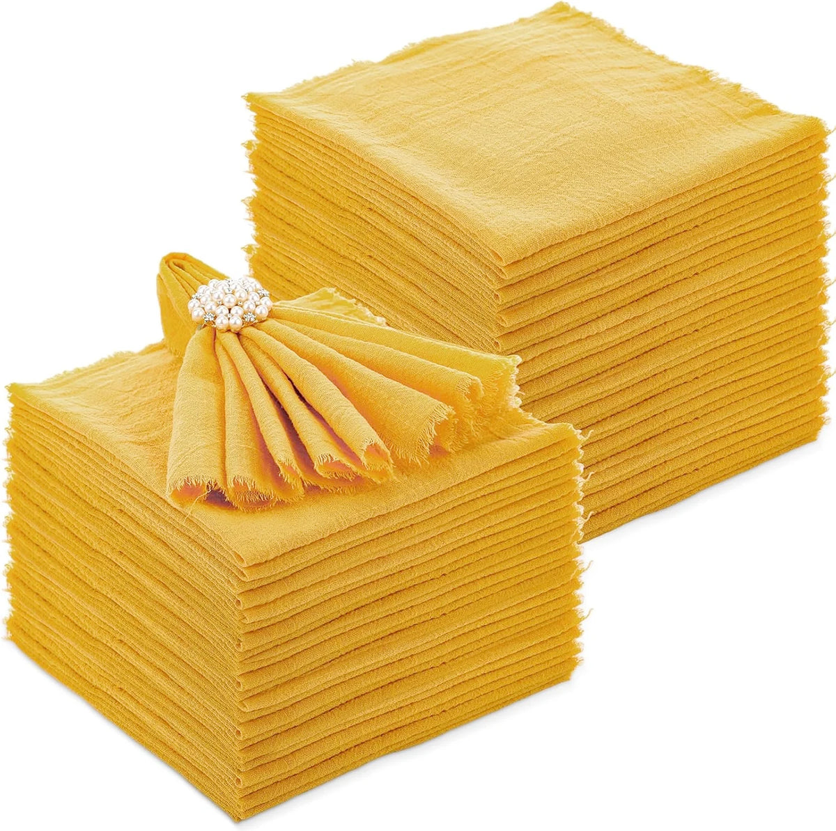 serviettes réutilisables coton jaune bleu clair classiques effilochées clips décoratifs table restaurant maison
