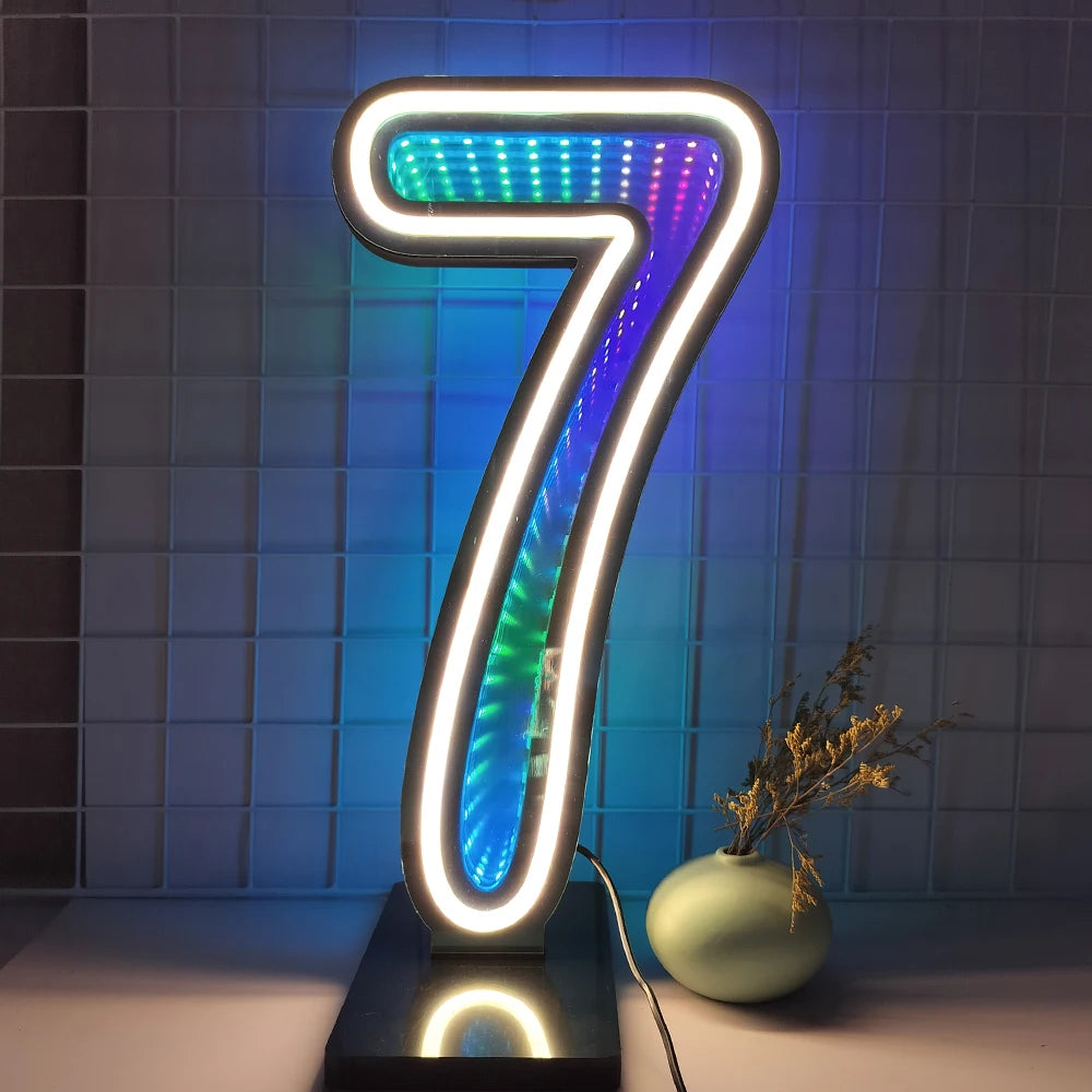 lumière numérique led numéro bleu vert blanche moderne rayures colorées base détachable fête événement