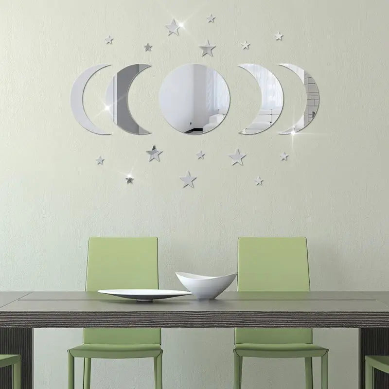 miroirs argentés effet miroir adhésifs modernes 10 étoiles cercle croissants