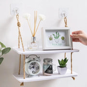 étagère murale suspendue bois corde blanche rustique deco salon cuisine