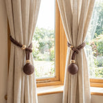 rideaux sangles ajustables pendentif boule dorée attache simple moderne coton polyester beige gris marron