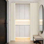 rideau opaque beige clair rayures verticales moderne fenêtre vitrine fixations