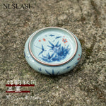 boîte thé bleu blanc rouge peinture chinoise artisanale tasse inclusion montagne fleur
